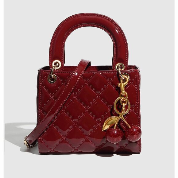 Cherry Red Patent Mini Handbag – Quilted Designer Inspired Purse 🍒 - Picture 4 of 4